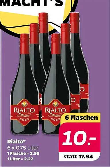 Rialto Rotwein 6 x 0,75 Liter für nur 10,00 Euro