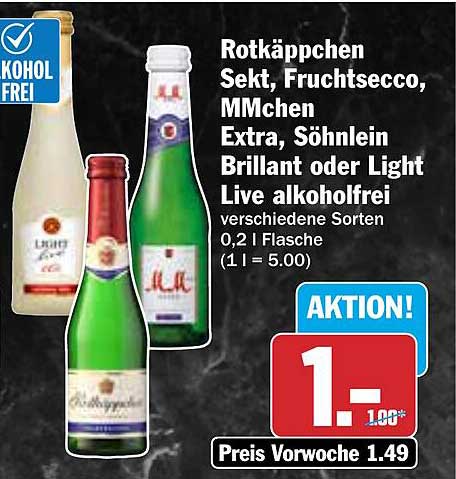 Rotkäppchen Sekt, Fruchtsecco, MMchen Extra, Söhnlein Brilliant oder Light Live alkoholfrei