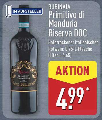 RUBINAIA Primitivo di Manduria Riserva DOC - Halbtrockener italienischer Rotwein
