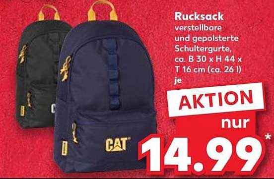 Rucksack verstellbare und gepolsterte Schultergurte ca. B 30 x H 44 x T 16 cm (ca. 26 l) je
