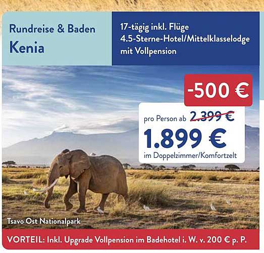 Rundreise & Baden in Kenia – 17-tägige Reise inkl. Flüge und 4,5-Sterne-Hotel
