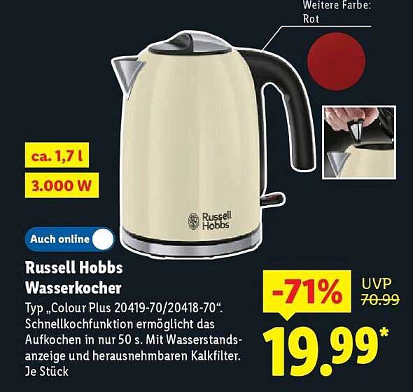 Russell Hobbs Wasserkocher Colour Plus 20419-70/20418-70 - Jetzt sparen!