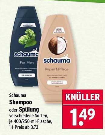 Schauma Shampoo oder Spülung verschiedene Sorten, je 400/250-ml-Flasche