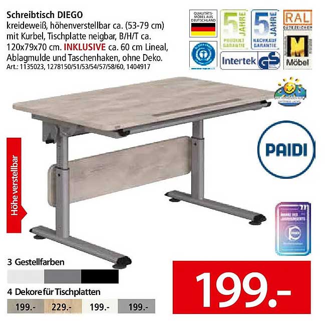 Schreibtisch DIEGO – Höhenverstellbar und flexibel