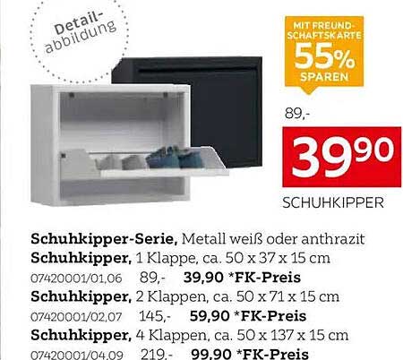 Schuhkipper-Serie, Metall weiß oder anthrazit