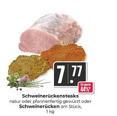 Schweinerückensteaks natur oder pfannenfertig gewürzt, 1 kg