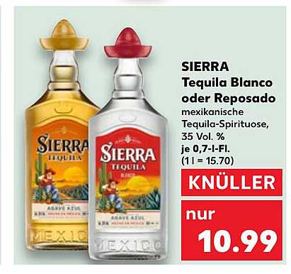 SIERRA Tequila Blanco oder Reposado, 0,7 l