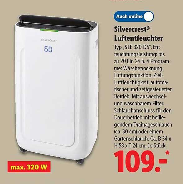 Silvercrest® Luftentfeuchter Typ „SLE 320 D5“