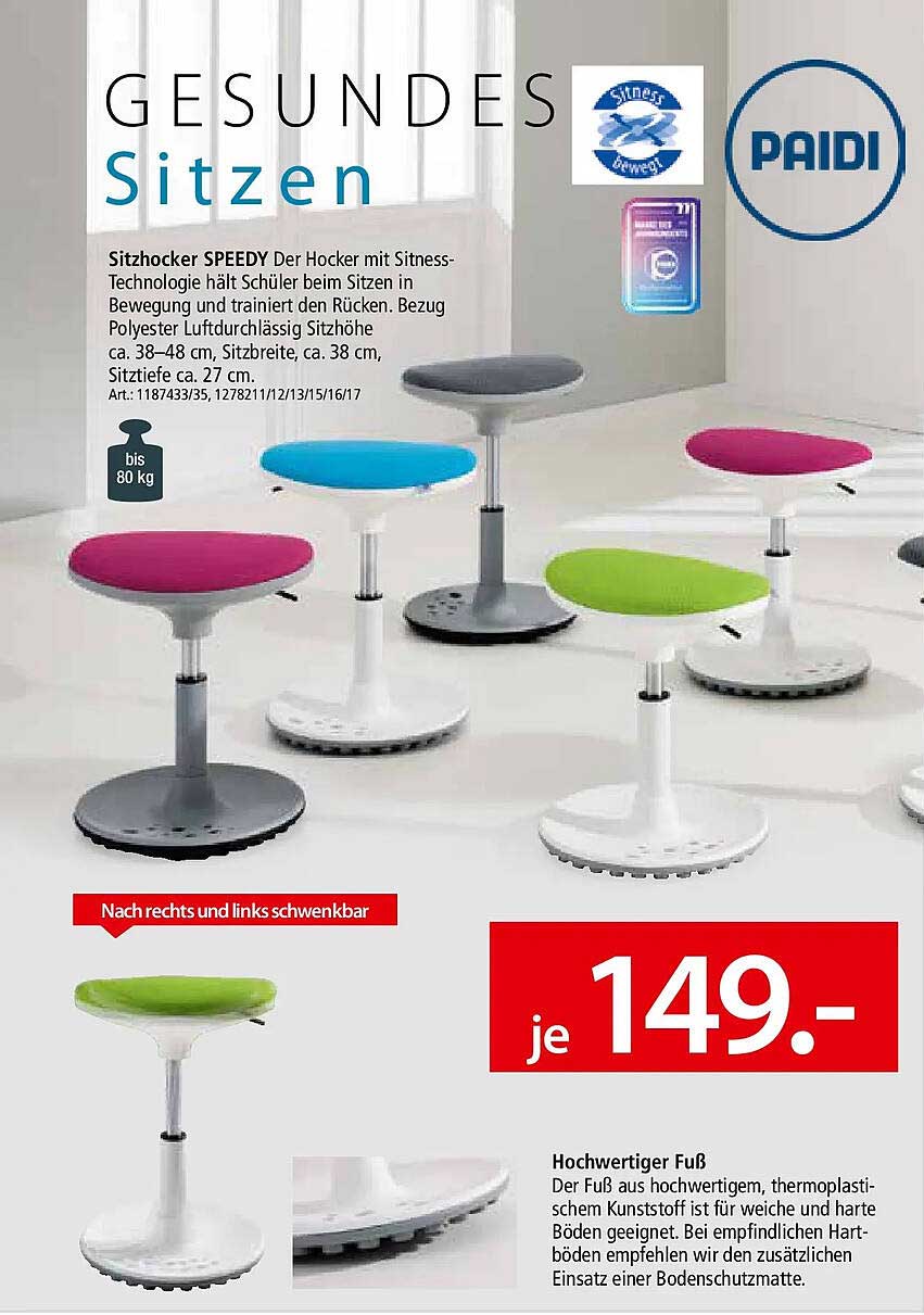 Sitzhocker SPEEDY mit Sitness-Technologie