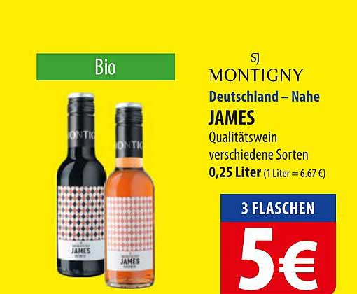 SJ Montigny James Qualitätswein 0,25 Liter - 3 Flaschen für nur 5 €