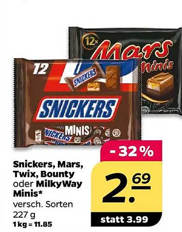 Snickers, Mars, Twix, Bounty oder MilkyWay Minis – 227 g
