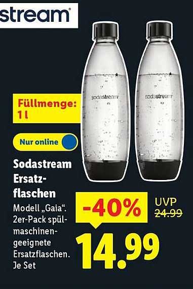 Sodastream Ersatzflaschen Modell „Gaia“ – 2er-Pack spülmaschinengeeignete Ersatzflaschen