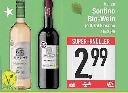Sontino Bio-Wein, je 0,75 l Flasche