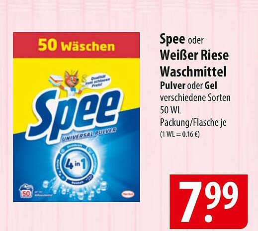 Spee oder Weißer Riese Waschmittel Pulver oder Gel verschiedene Sorten 50 WL