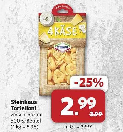 Steinhaus Tortelloni 4 Käse - 500 g Beutel