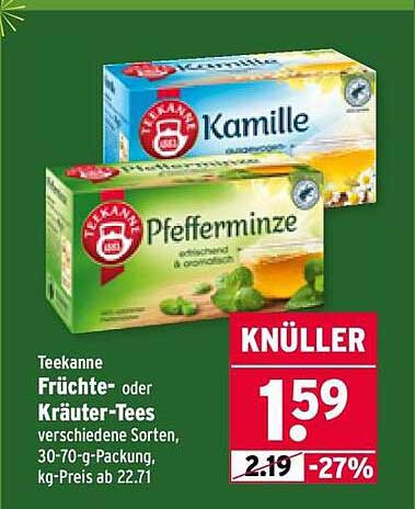 Teekanne Früchte- oder Kräuter-Tees - Verschiedene Sorten