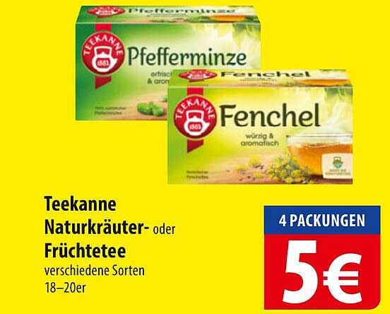 Teekanne Naturkräuter- oder Früchte-Tee 4 Packungen für nur 5€
