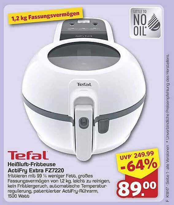 Tefal Heißluft-Fritteuse ActiFry Extra FZ7220