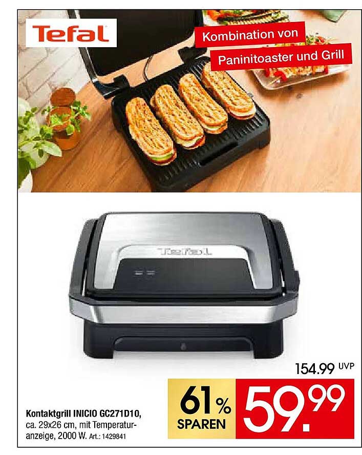 Tefal Kontaktgrill INICIO GC271D10, ca. 29x26 cm, mit Temperaturanzeige, 2000 W