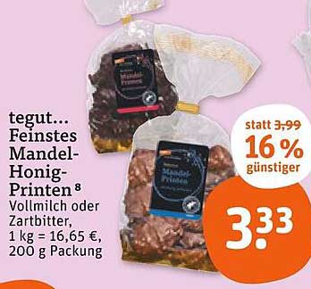 tegut... Feinstes Mandel-Honig-Printen