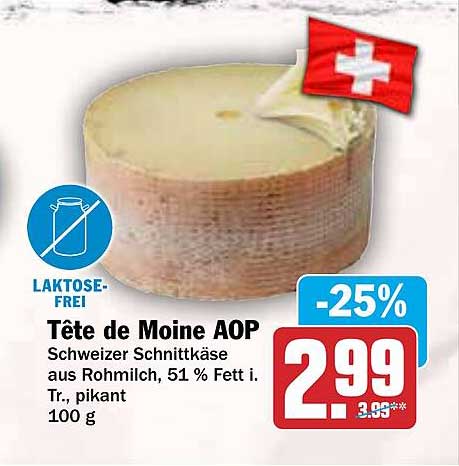 Tête de Moine AOP Schweizer Schnittkäse aus Rohmilch, 51 % Fett i. Tr., pikant