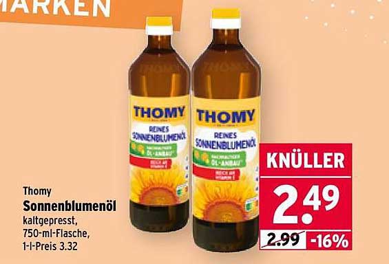 Thomy Sonnenblumenöl, kaltgepresst, 750-ml-Flasche