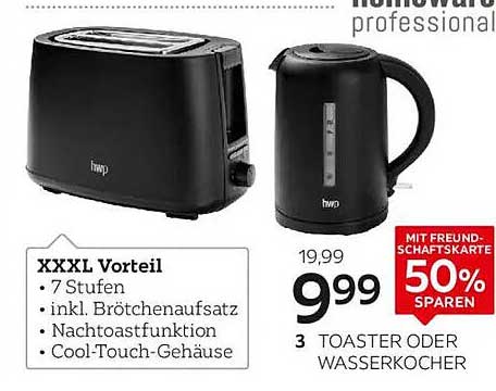 Toaster oder Wasserkocher von HWP - 50% sparen!