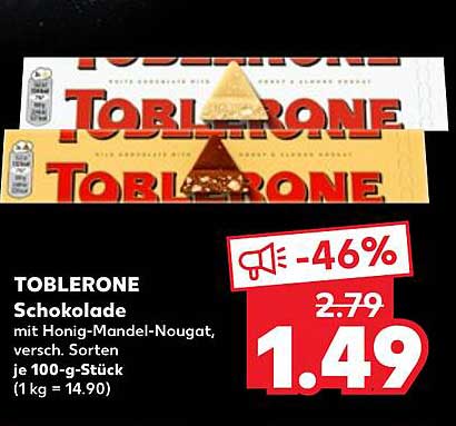 TOBLERONE Schokolade mit Honig-Mandel-Nougat, versch. Sorten
