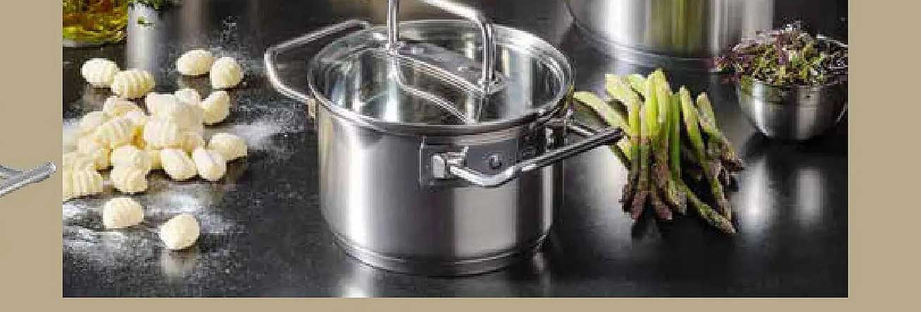 Topf aus Edelstahl mit Multi-Funktionsdeckel