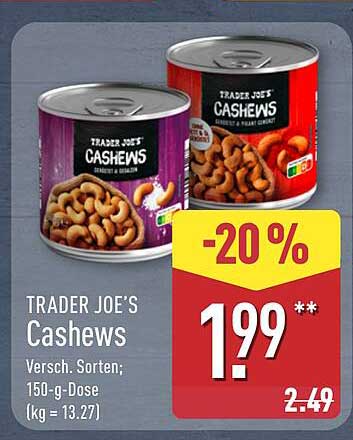 TRADER JOE'S Cashews, Versch. Sorten; 150-g-Dose