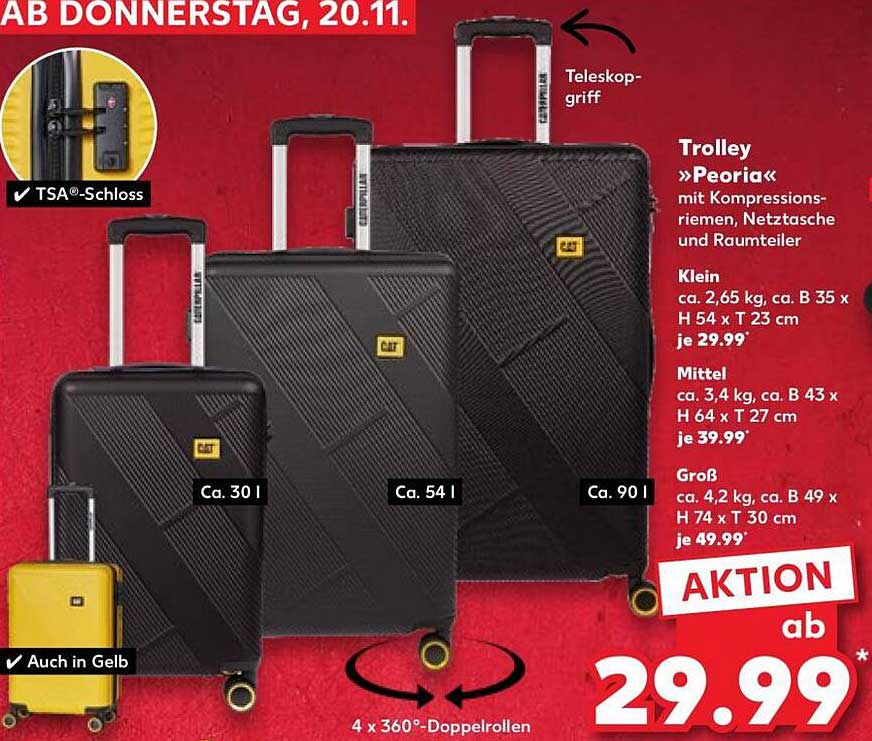 Trolley »Peoria« mit Kompressionsriemen, Netztasche und Raumteiler