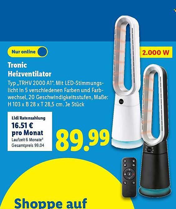 Tronic Heizventilator Typ „TRHV 2000 A1“