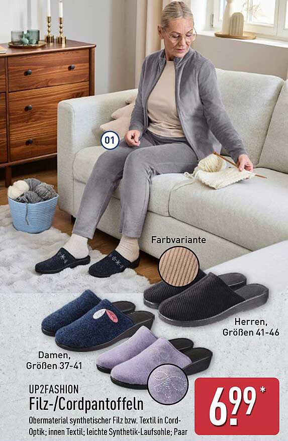 UP2FASHION Filz-/Cordpantoffeln