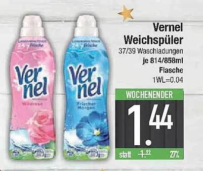 Vernel Weichspüler 37/39 Waschladungen je 814/858ml Flasche