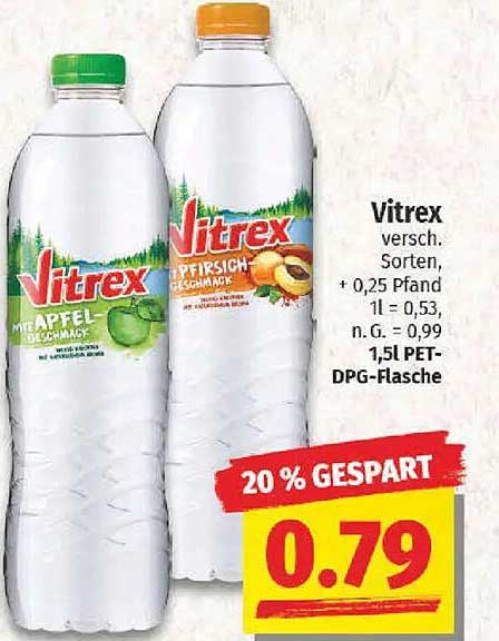 Vitrex Erfrischungsgetränke in verschiedenen Geschmacksrichtungen - Nur 0,79 €!