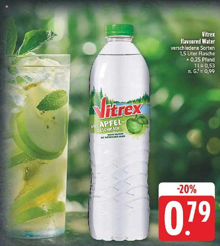 Vitrex flavored Water, verschiedene Sorten, 1,5 Liter Flasche (Apfelgeschmack)