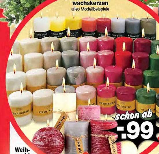 Wachskerzen in verschiedenen Modellen