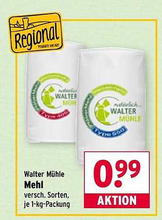 Walter Mühle Mehl - verschiedene Sorten, je 1-kg-Packung