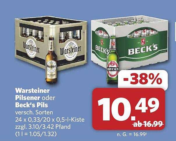 Warsteiner Pilsener oder Beck's Pils - 38% Rabatt