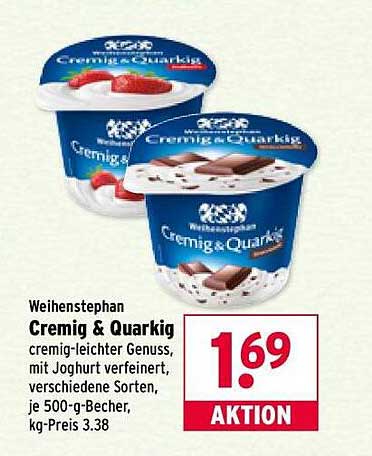 Weihenstephan Cremig & Quarkig, cremig-leichter Genuss, mit Joghurt verfeinert, verschiedene Sorten, je 500-g-Becher