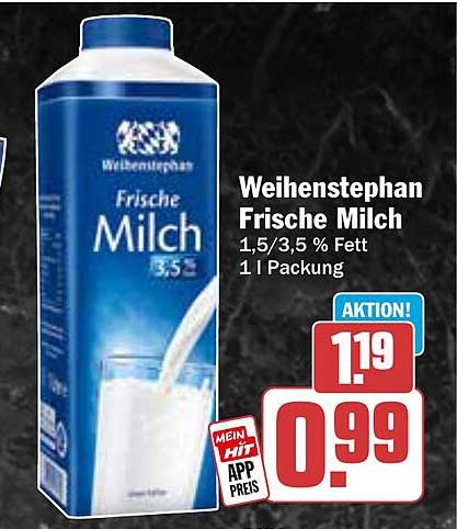 Weihenstephan Frische Milch 1,5/3,5 % Fett 1 l Packung