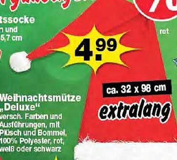 Weihnachtsmütze 'Deluxe' extralang
