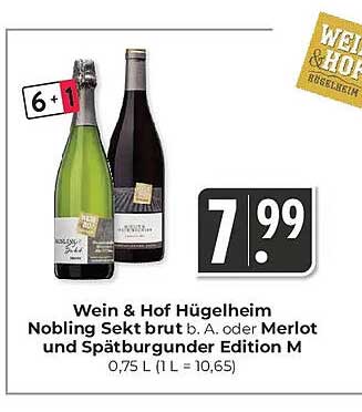 Wein & Hof Hügelheim Nobling Sekt brut b. A. oder Merlot und Spätburgunder Edition M
