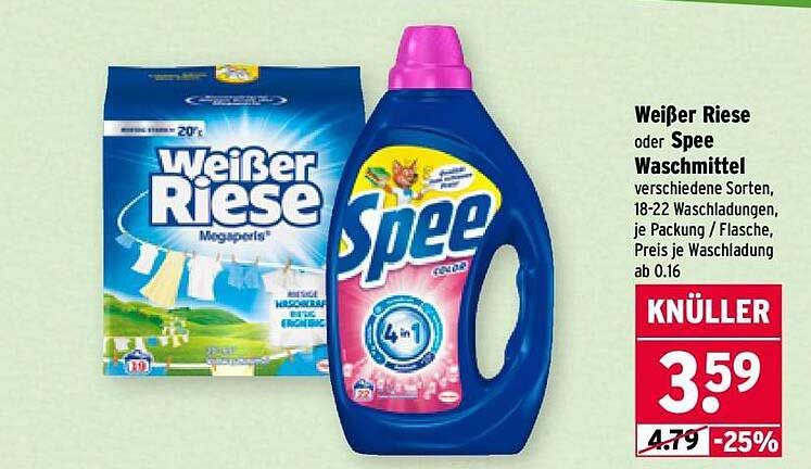 Weißer Riese oder Spee Waschmittel, verschiedene Sorten, 18-22 Waschladungen