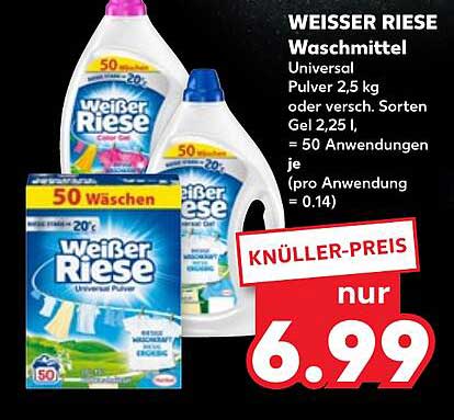WEISSER RIESE Waschmittel Universal Pulver 2,5 kg oder Gel 2,25 l