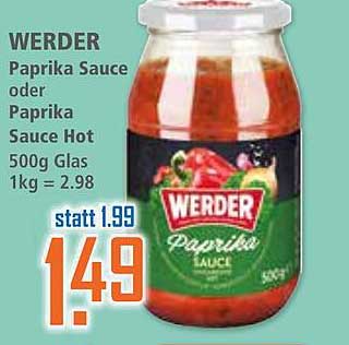 WERDER Paprika Sauce oder Paprika Sauce Hot 500g Glas