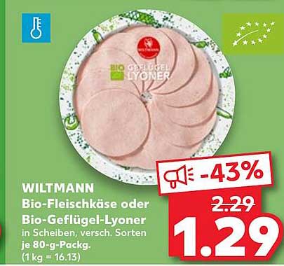 WILTMANN Bio-Fleischkäse oder Bio-Geflügel-Lyoner in Scheiben, 80g-Packung