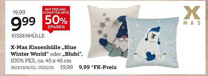 X-Mas Kissenhülle „Blue Winter World“ oder „Blubi“
