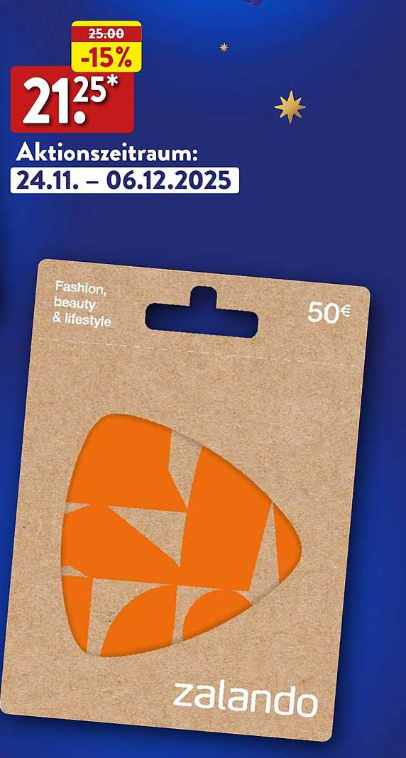 Zalando Geschenkkarte im Wert von 50€ für nur 21,25€