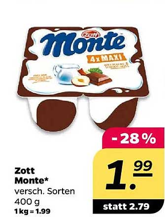 Zott Monte 4x Maxi - verschiedene Sorten 400 g